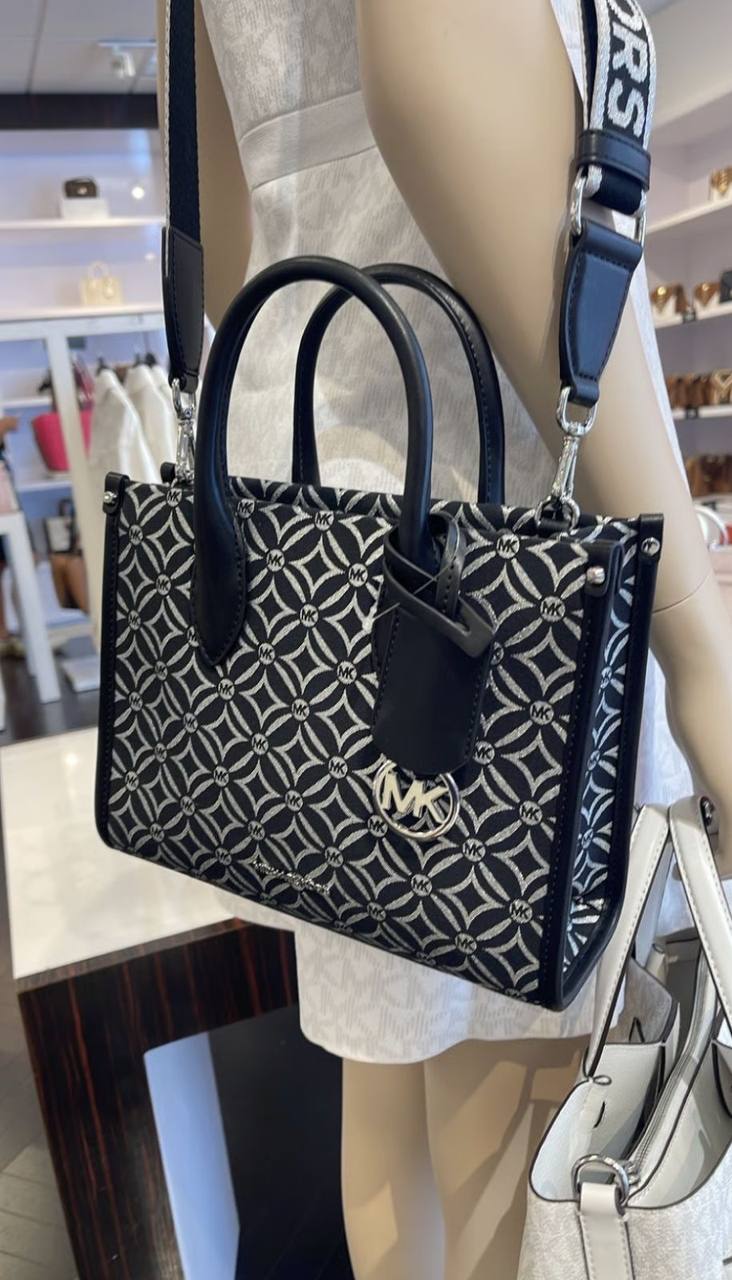 ORIG & IMPORTED MICHAEL KORS MK Small Mirella Satchel Bag Graphic Logo Glitter Black