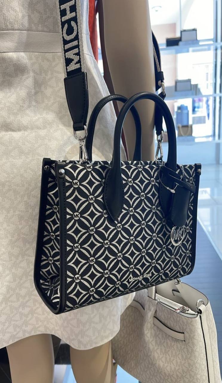 ORIG & IMPORTED MICHAEL KORS MK Small Mirella Satchel Bag Graphic Logo Glitter Black