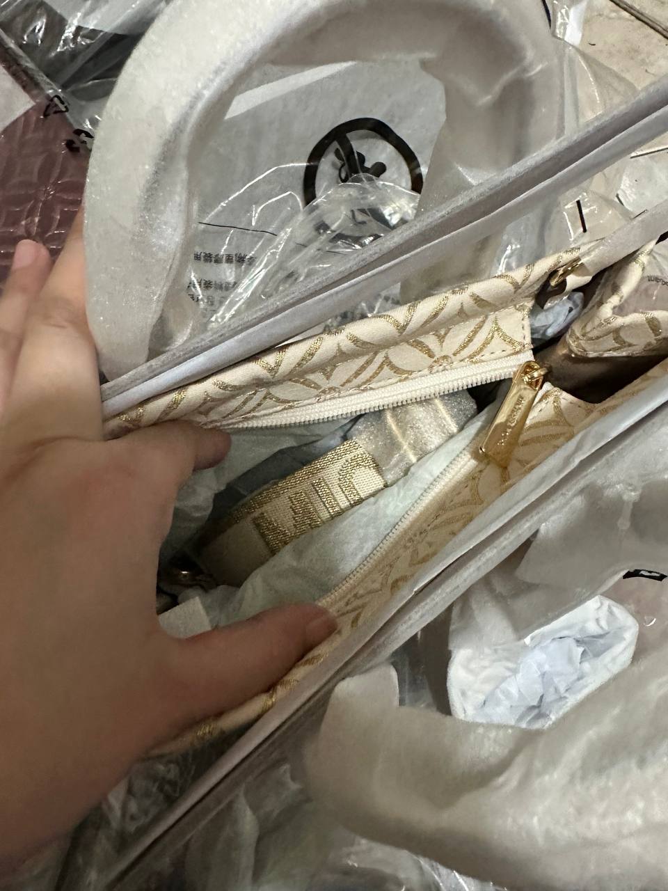 ORIG & IMPORTED MICHAEL KORS MK Small Mirella Satchel Bag Graphic Logo Glitter Ivory White