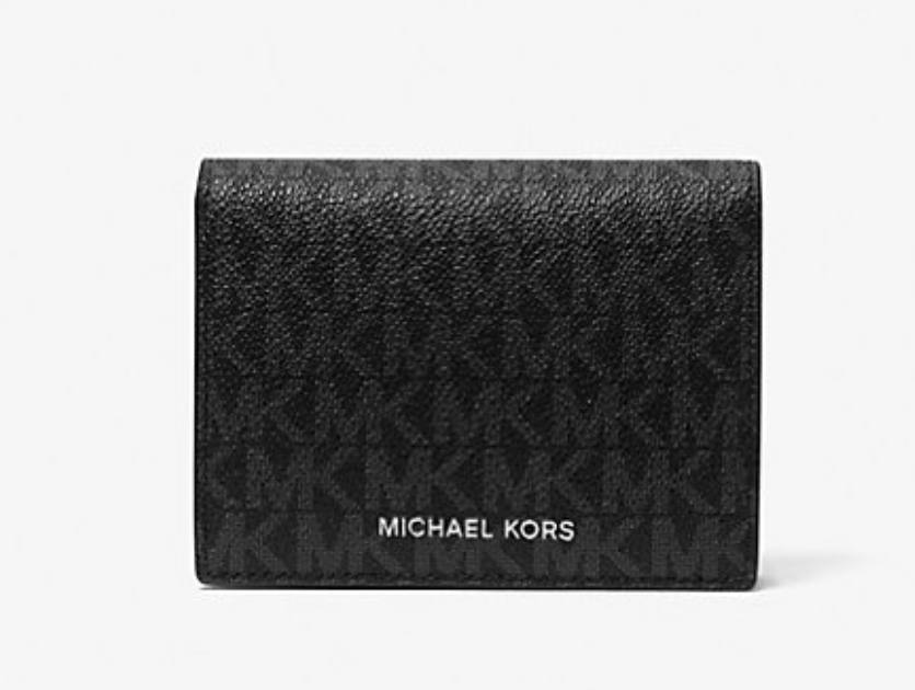 ORIG IMPORTED MICHAEL KORS MK Cooper Signature Logo Print Flap Small Black Wallet