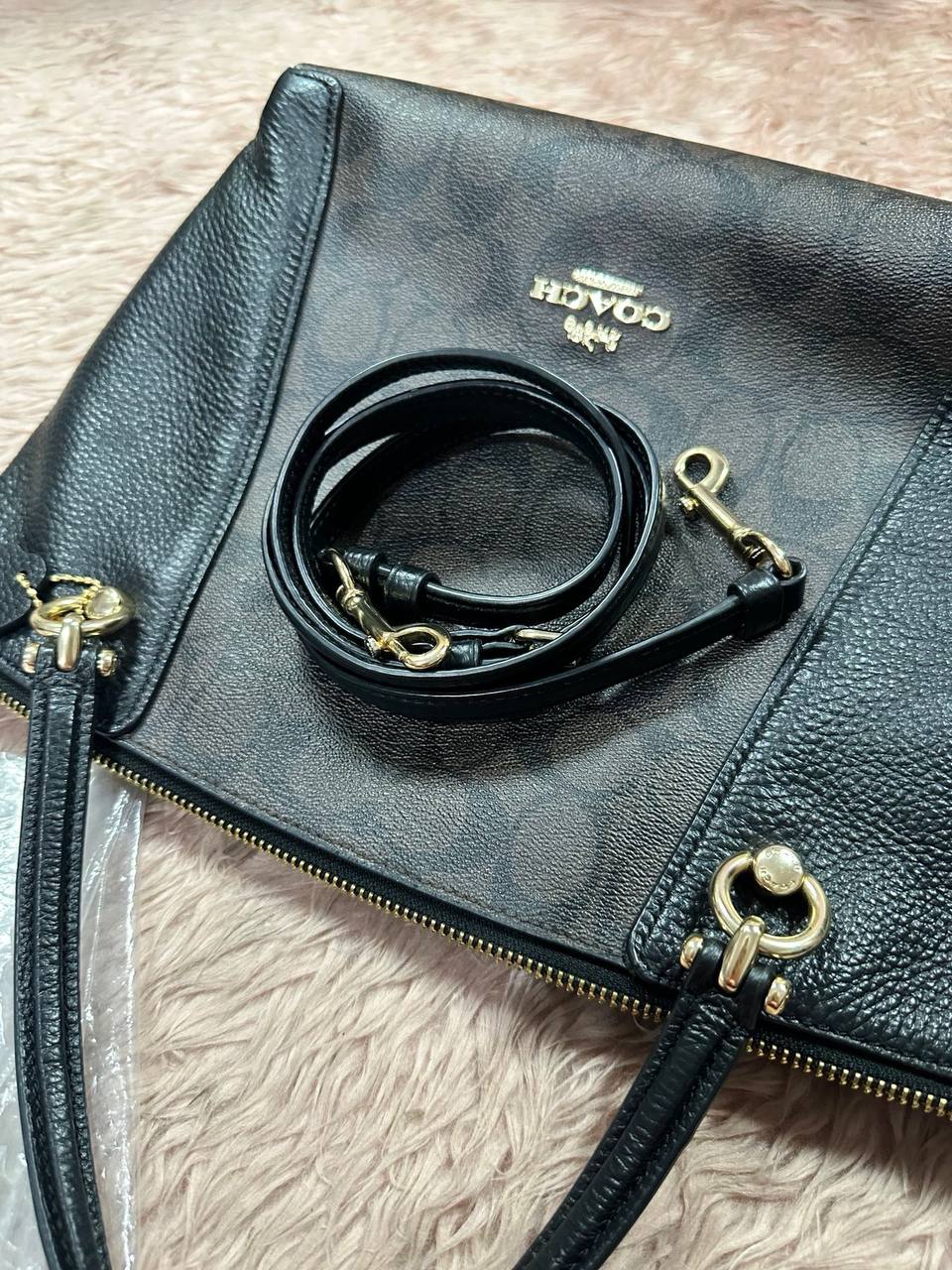 ORIG Preloved COACH Kacey Satchel Medium bag Signature Brown Black