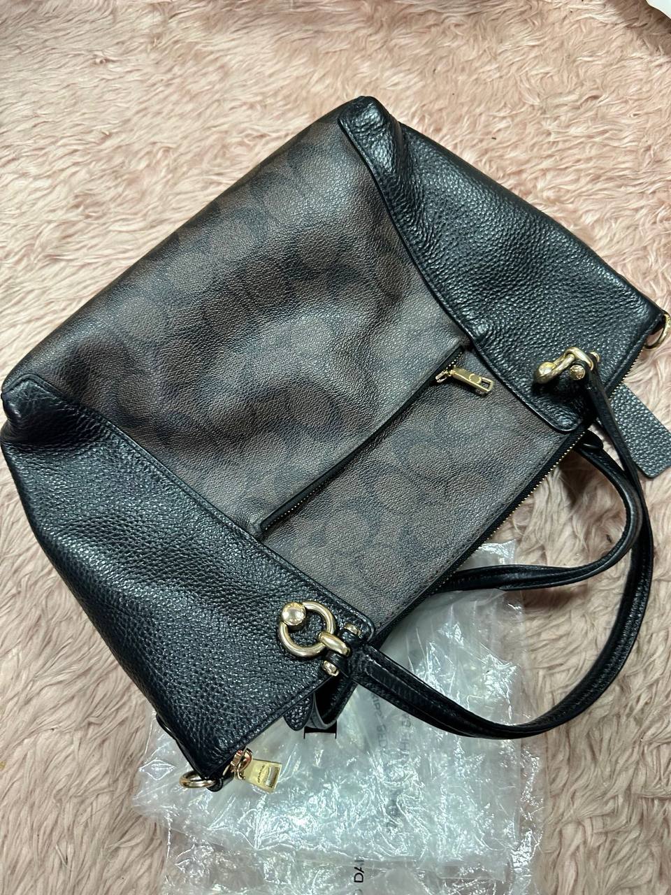 ORIG Preloved COACH Kacey Satchel Medium bag Signature Brown Black