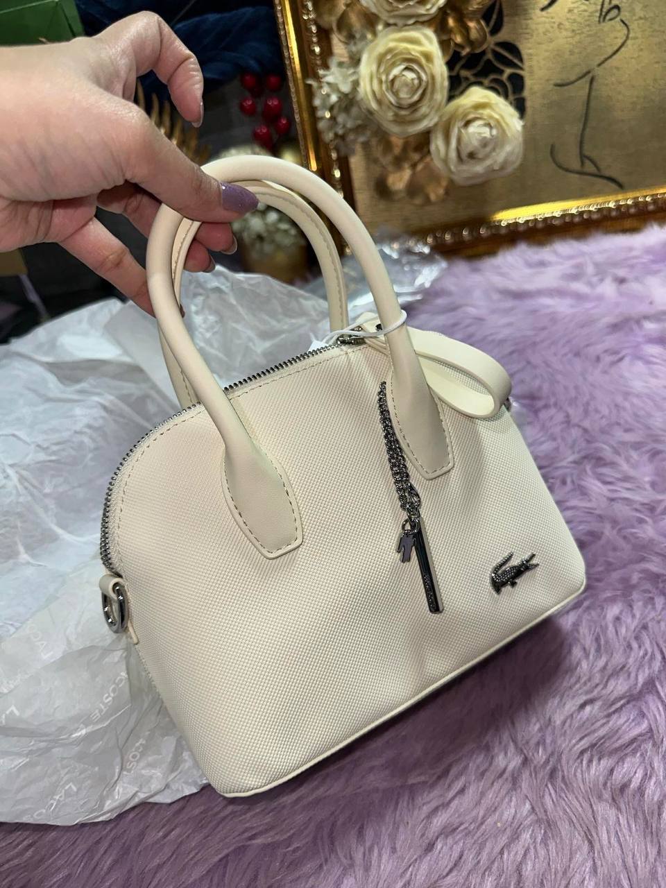 ORIG & IMPORTED Lacoste Mini Daily Lifestyle Bugatti Strap Small White Bag
