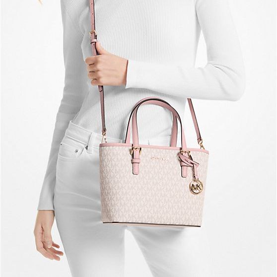 AUTHENTIC/ORIGINAL MICHAEL KORS MK Jet Set Travel Extra-Small Logo Top-Zip Tote Bag