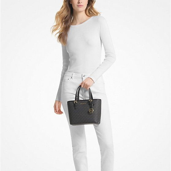 AUTHENTIC/ORIGINAL MICHAEL KORS MK Jet Set Travel Extra-Small Logo Top-Zip Tote Bag