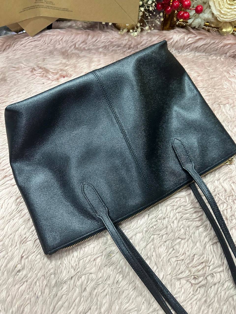 ORIG Preloved Coach Crossgrain Leather Zip Top Tote Shoulder Bag Black