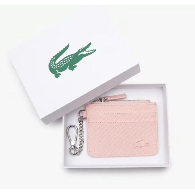 AUTHENTIC/ORIGINAL LACOSTE Women’s 4 Slot Zipped Card Holder Wallet in Black / Pink NF4169DB