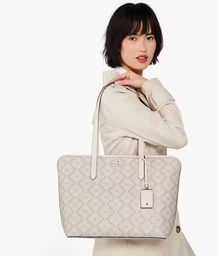 AUTHENTIC/ORIGINAL Kate Spade KS Signature Spade Flower Large Tote Bag Beige