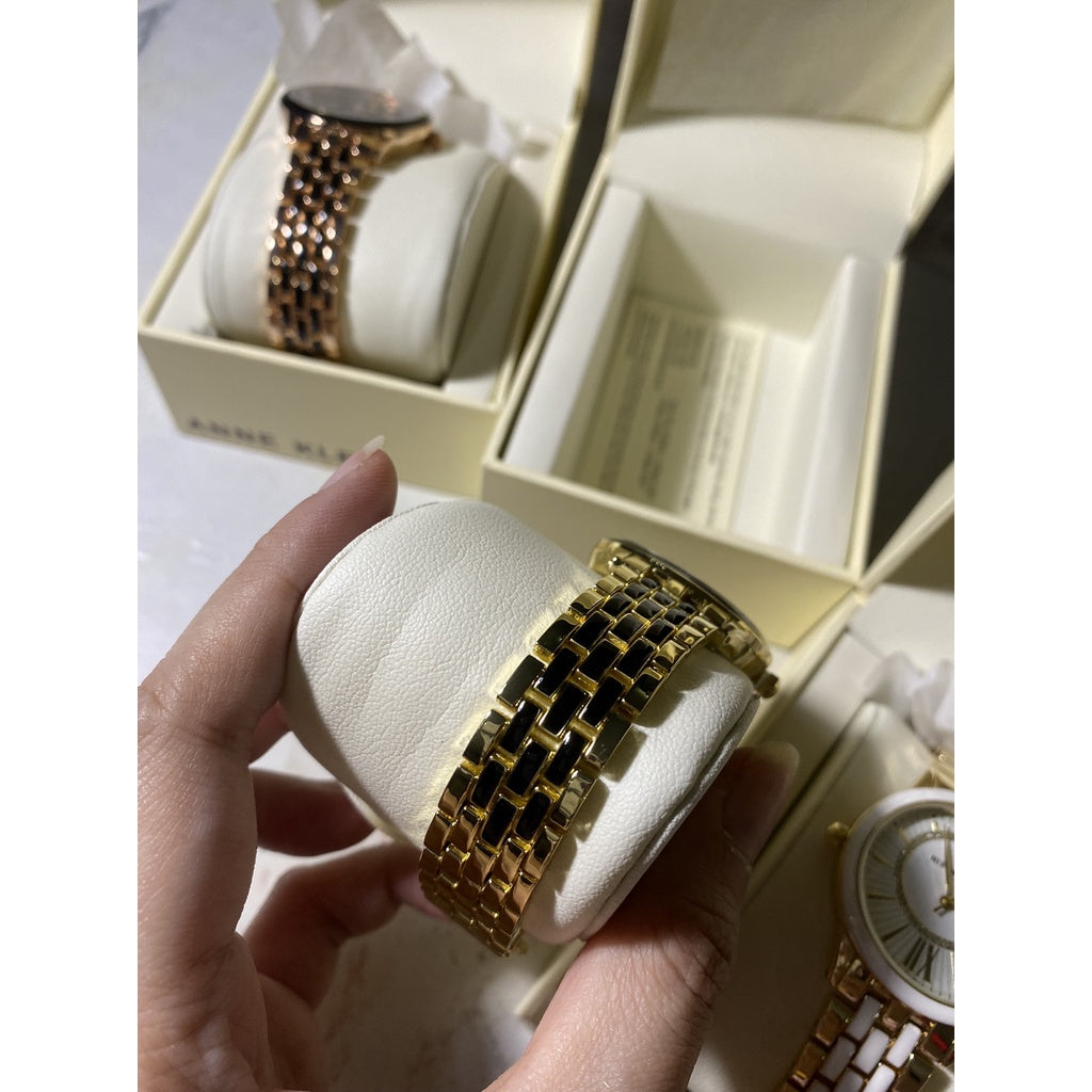 AK Klein Women's Glitter Accented Dial Bracelet Watch, AK/3924BKGB - Gold/Black