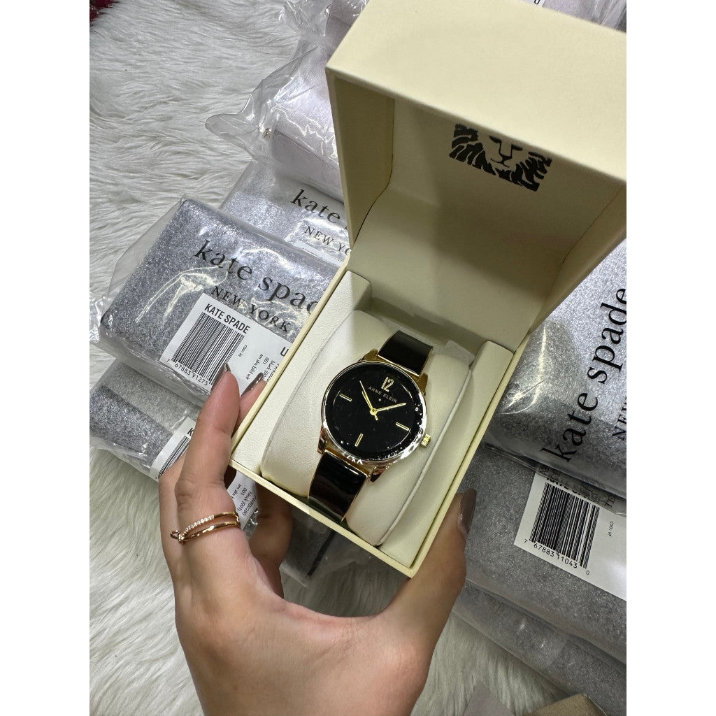 AUTHENTIC AK Klein Women's Bangle Watch Black/Gold AK/3930BKGB