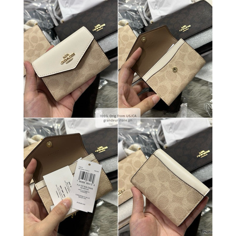 ORIGINAL & IMPORTED Coach Flap Card Case Small Wallet In Signature Canvas Pink Floral