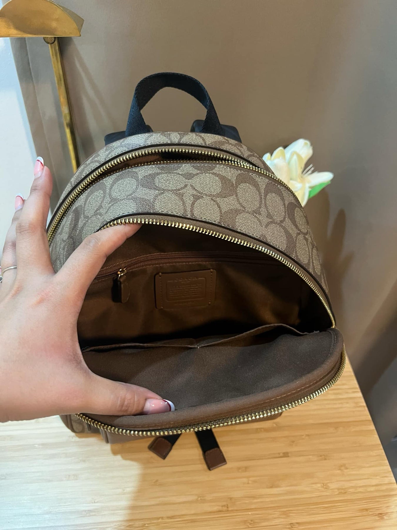 AUTHENTIC/ORIGINAL Preloved Coach Medium Court Backpack Khaki Brown bag