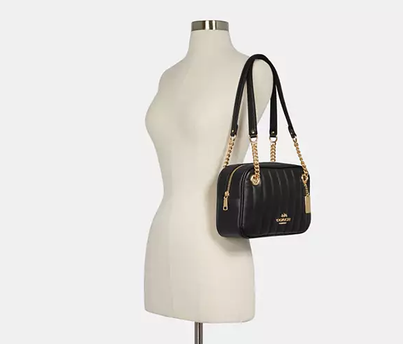 ORIG Preloved COACH Cammie Chain Shoulder Bag With Linear Quilting Black
