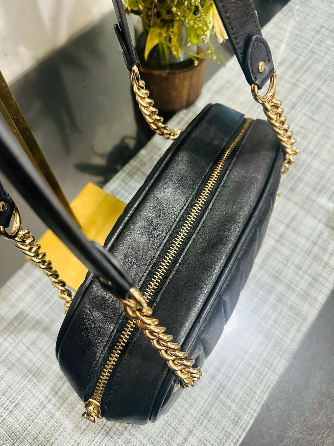 ORIG Preloved COACH Cammie Chain Shoulder Bag With Linear Quilting Black