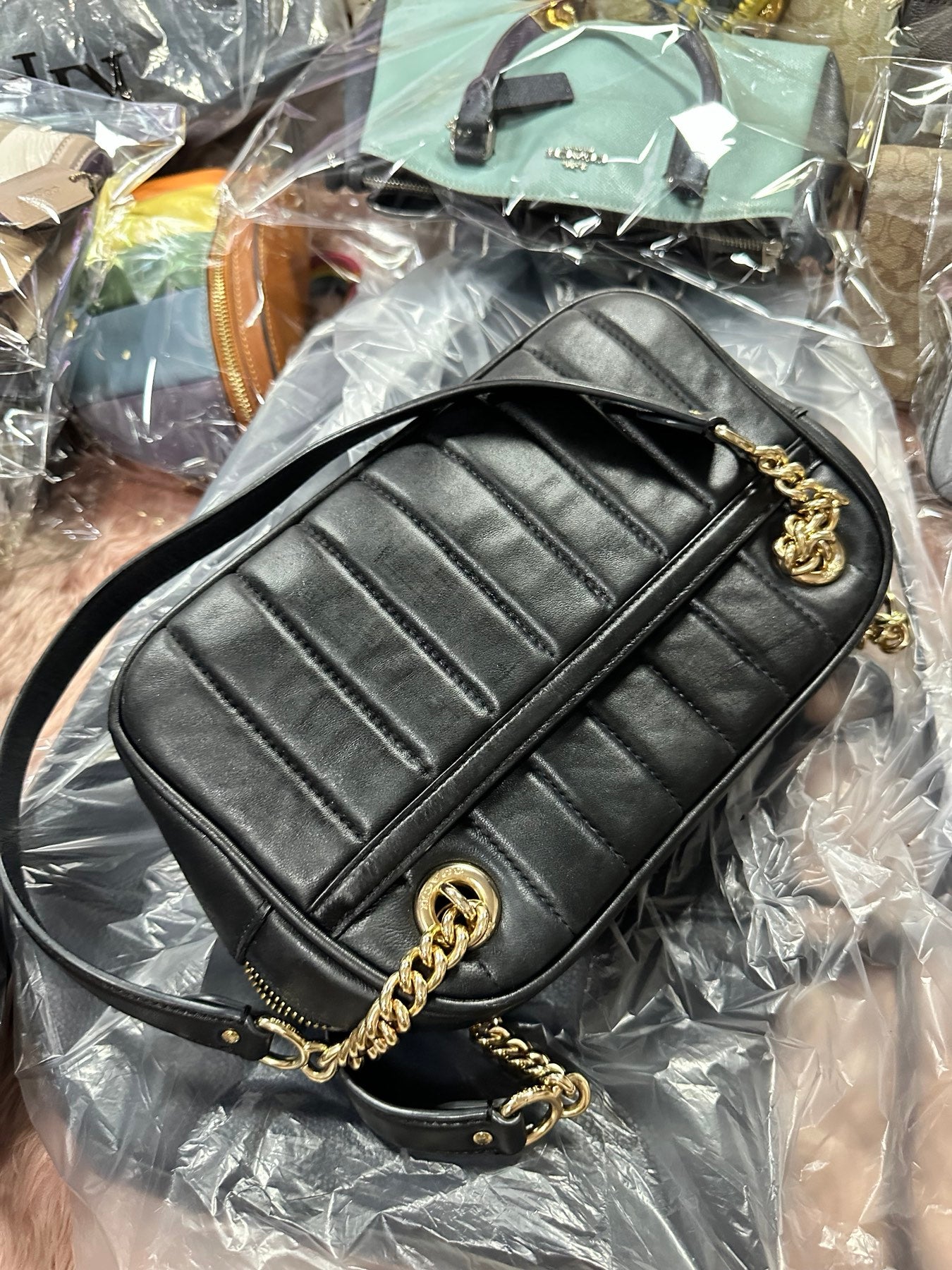 ORIG Preloved COACH Cammie Chain Shoulder Bag With Linear Quilting Black