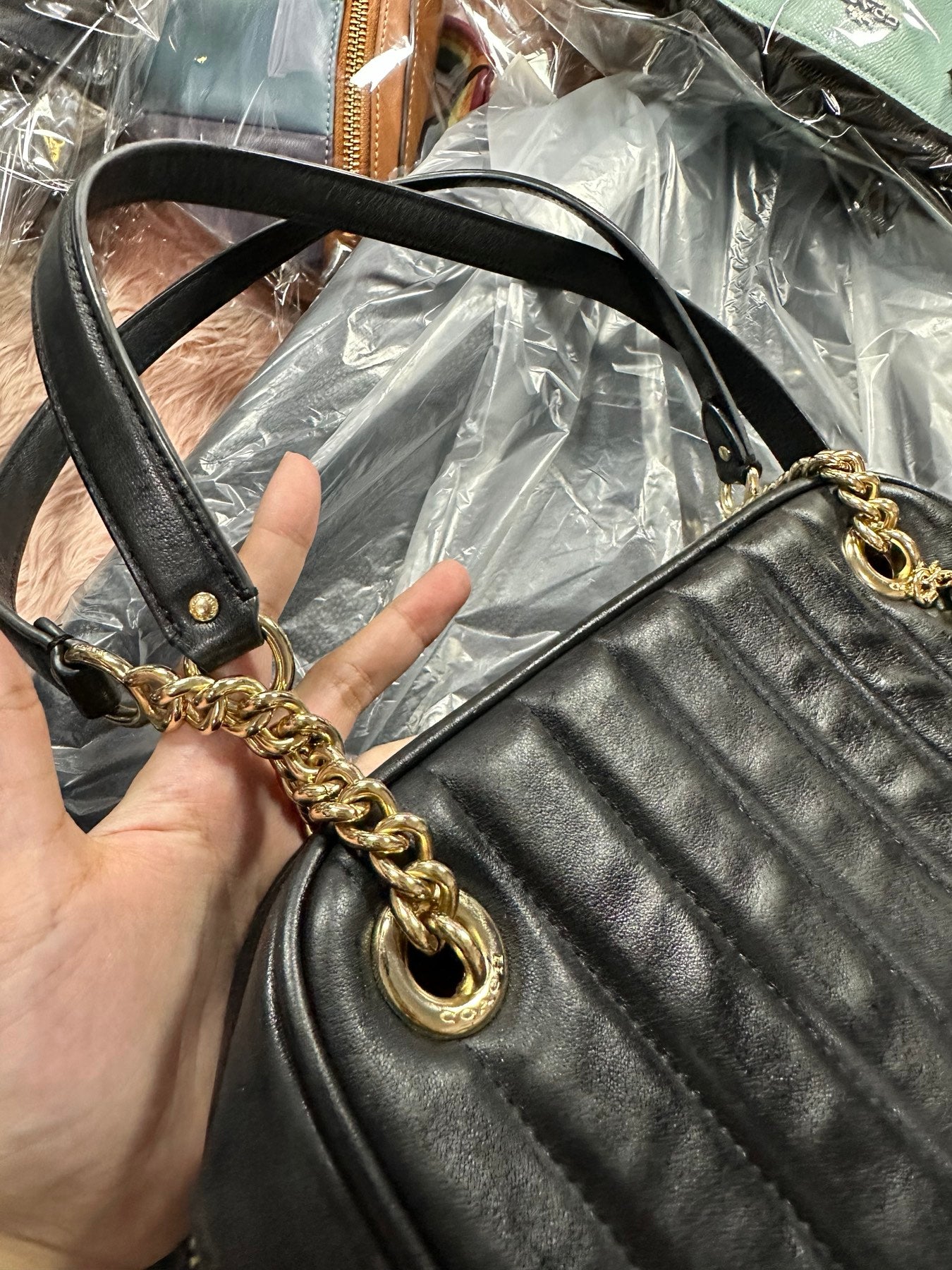 ORIG Preloved COACH Cammie Chain Shoulder Bag With Linear Quilting Black