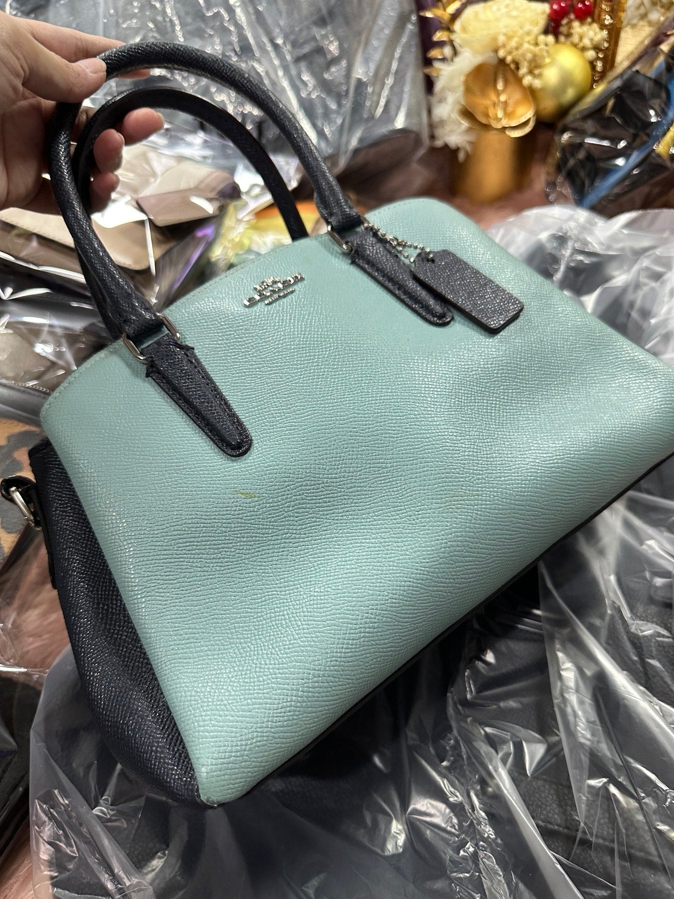 ORIG Preloved COACH Mini Sage Carryall Colorblock Blue