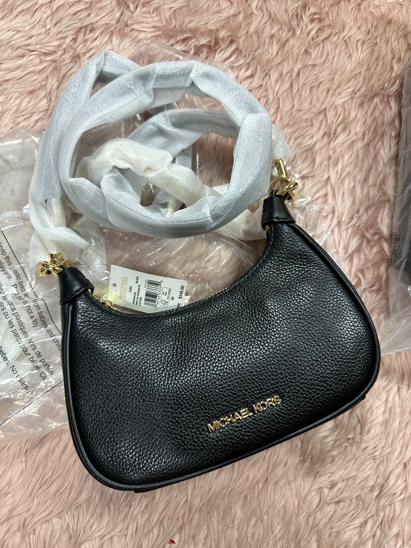 ORIG & IMPORTED MK Cora Extra-Small XS Pebbled Leather Shoulder Chain Bag Black