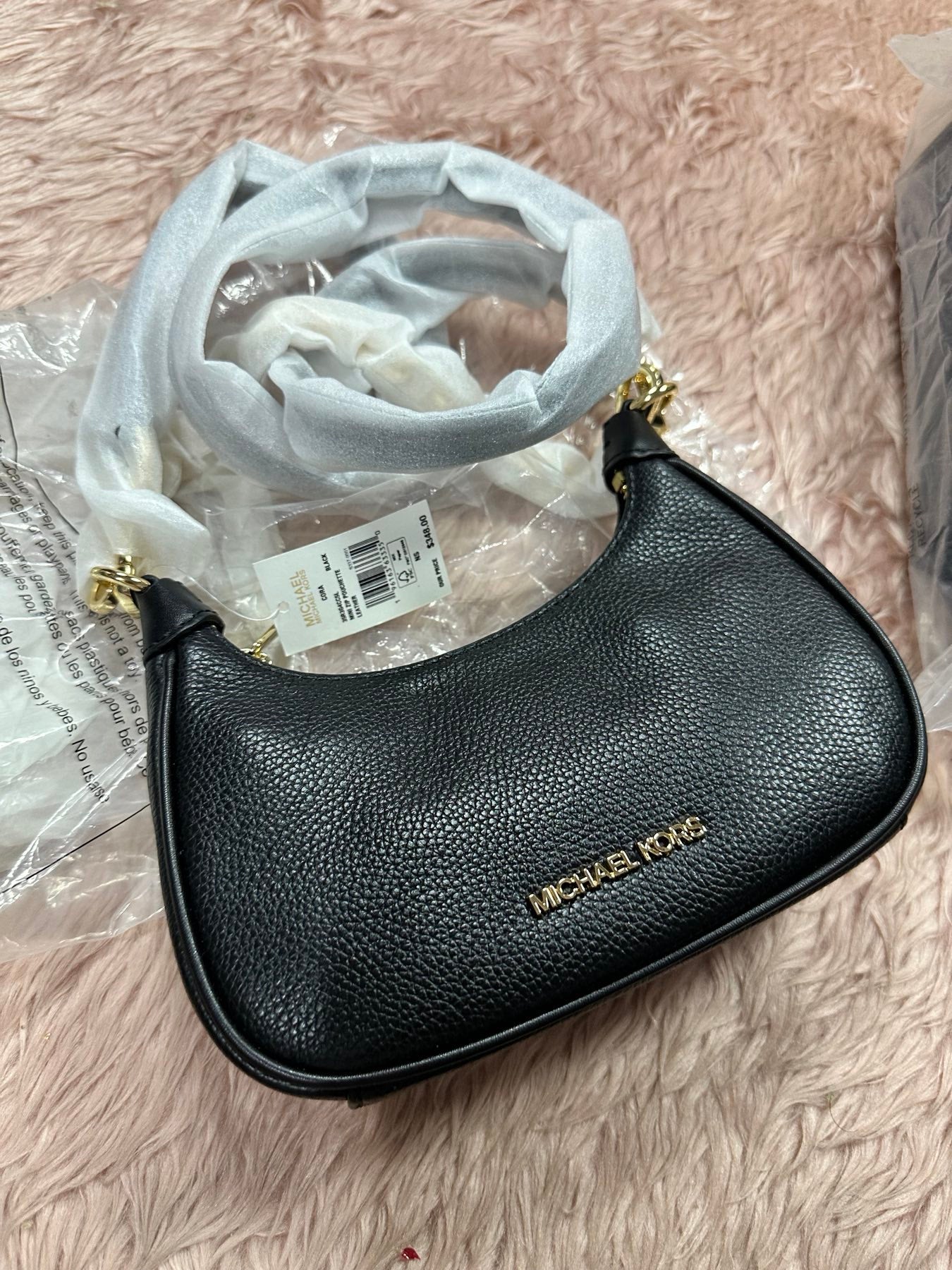 ORIG & IMPORTED MK Cora Extra-Small XS Pebbled Leather Shoulder Chain Bag Black