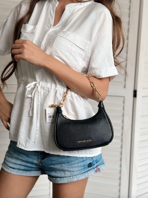 ORIG & IMPORTED MK Cora Extra-Small XS Pebbled Leather Shoulder Chain Bag Black