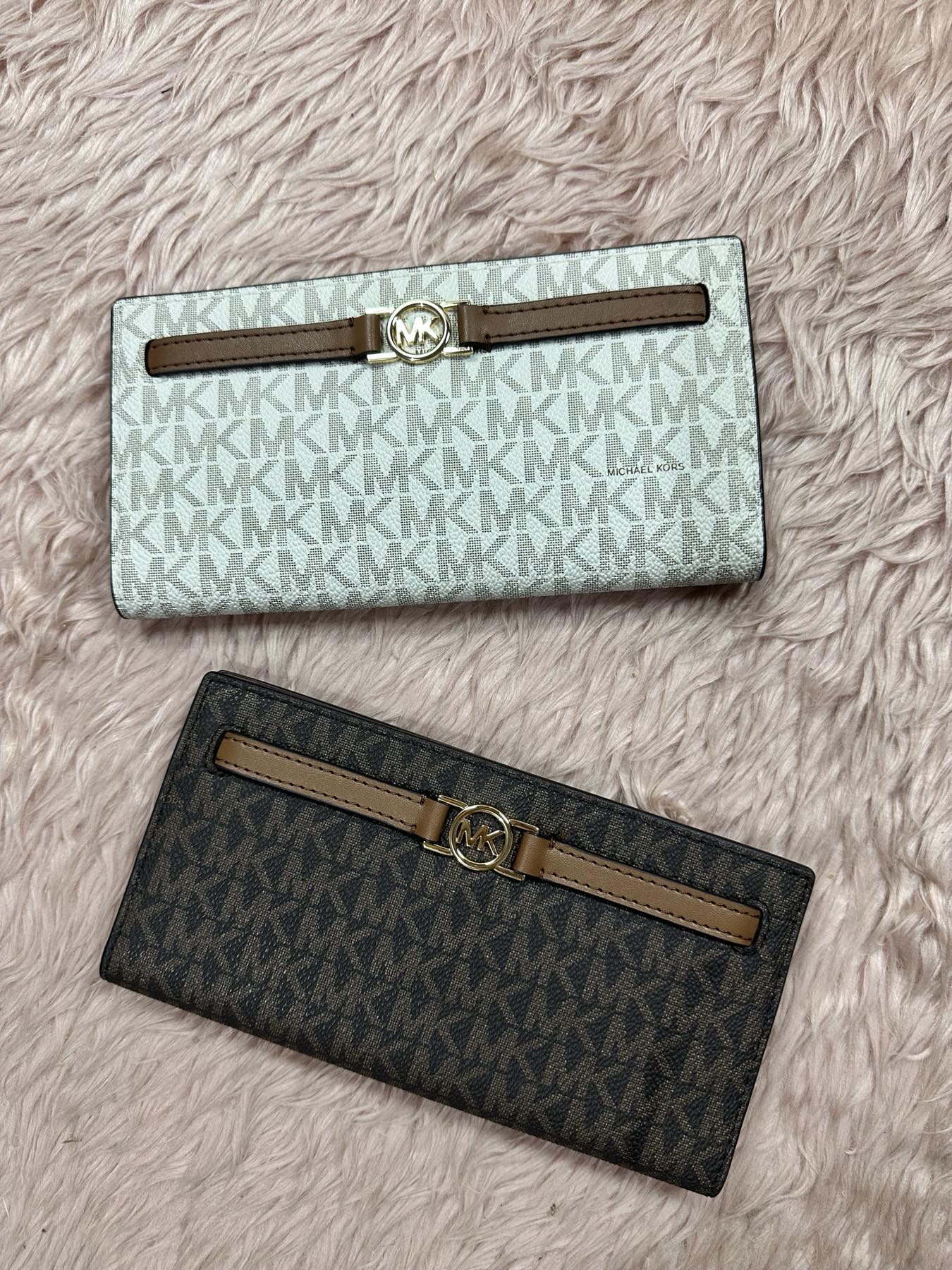 ORIG & IMPORTED MK Reed Large Logo Long Wallet Brown Vanilla White
