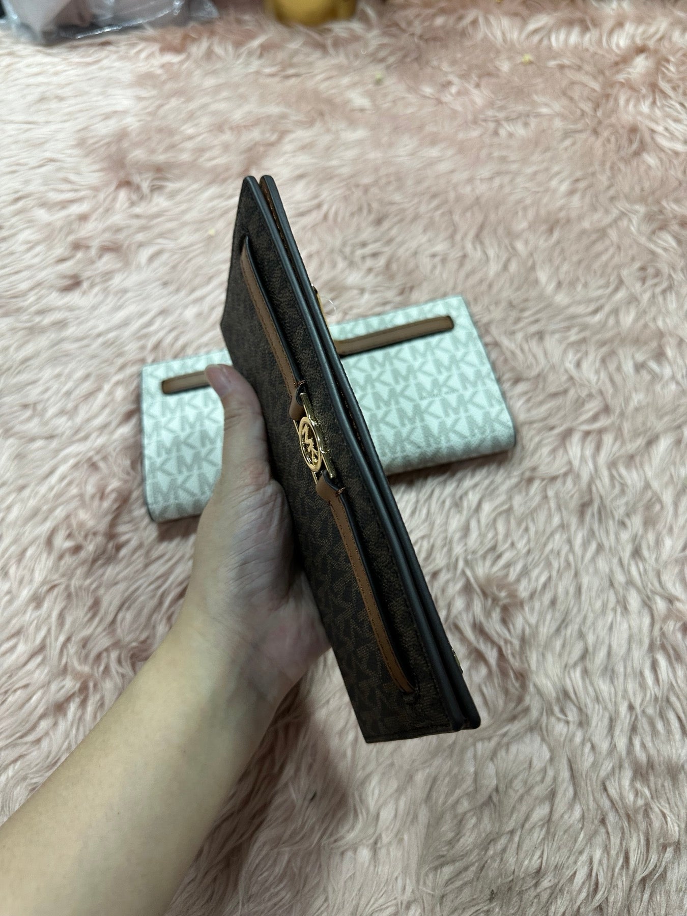 ORIG & IMPORTED MK Reed Large Logo Long Wallet Brown Vanilla White