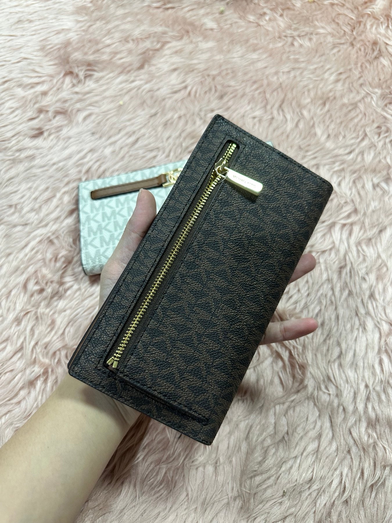 ORIG & IMPORTED MK Reed Large Logo Long Wallet Brown Vanilla White