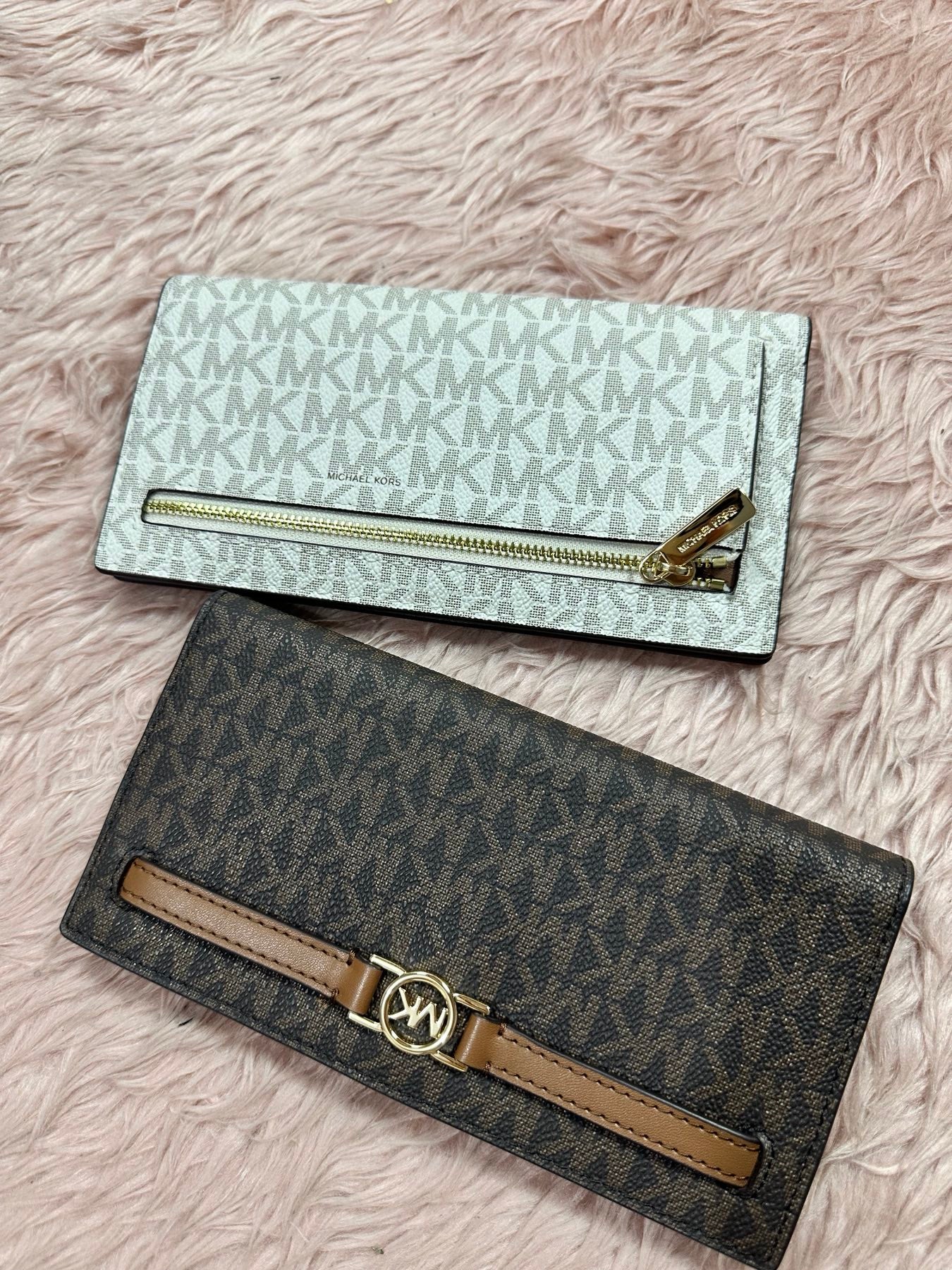 ORIG & IMPORTED MK Reed Large Logo Long Wallet Brown Vanilla White