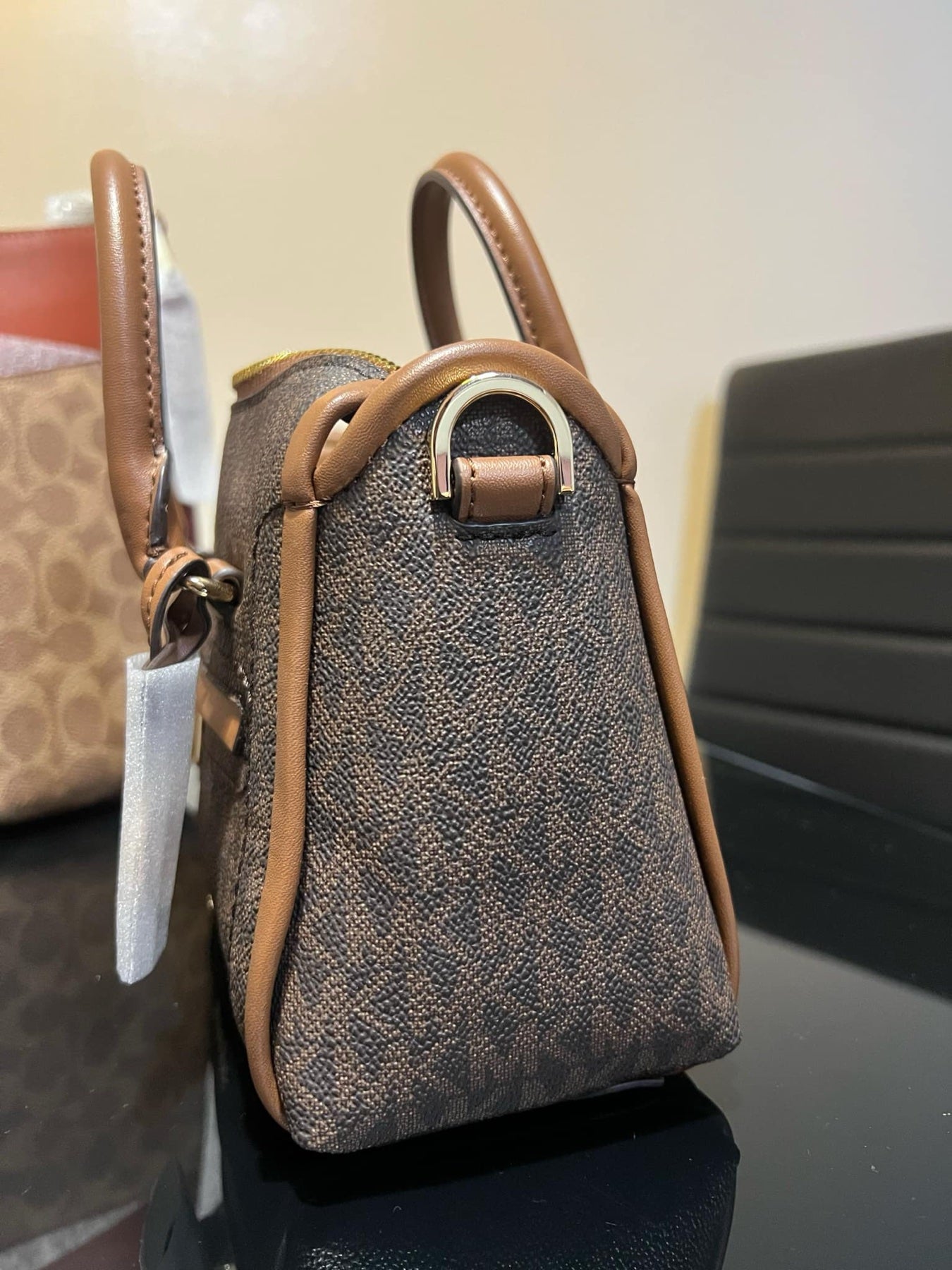 ORIG & IMPORTED MK Carine Extra-Small Logo Satchel Brown Bag