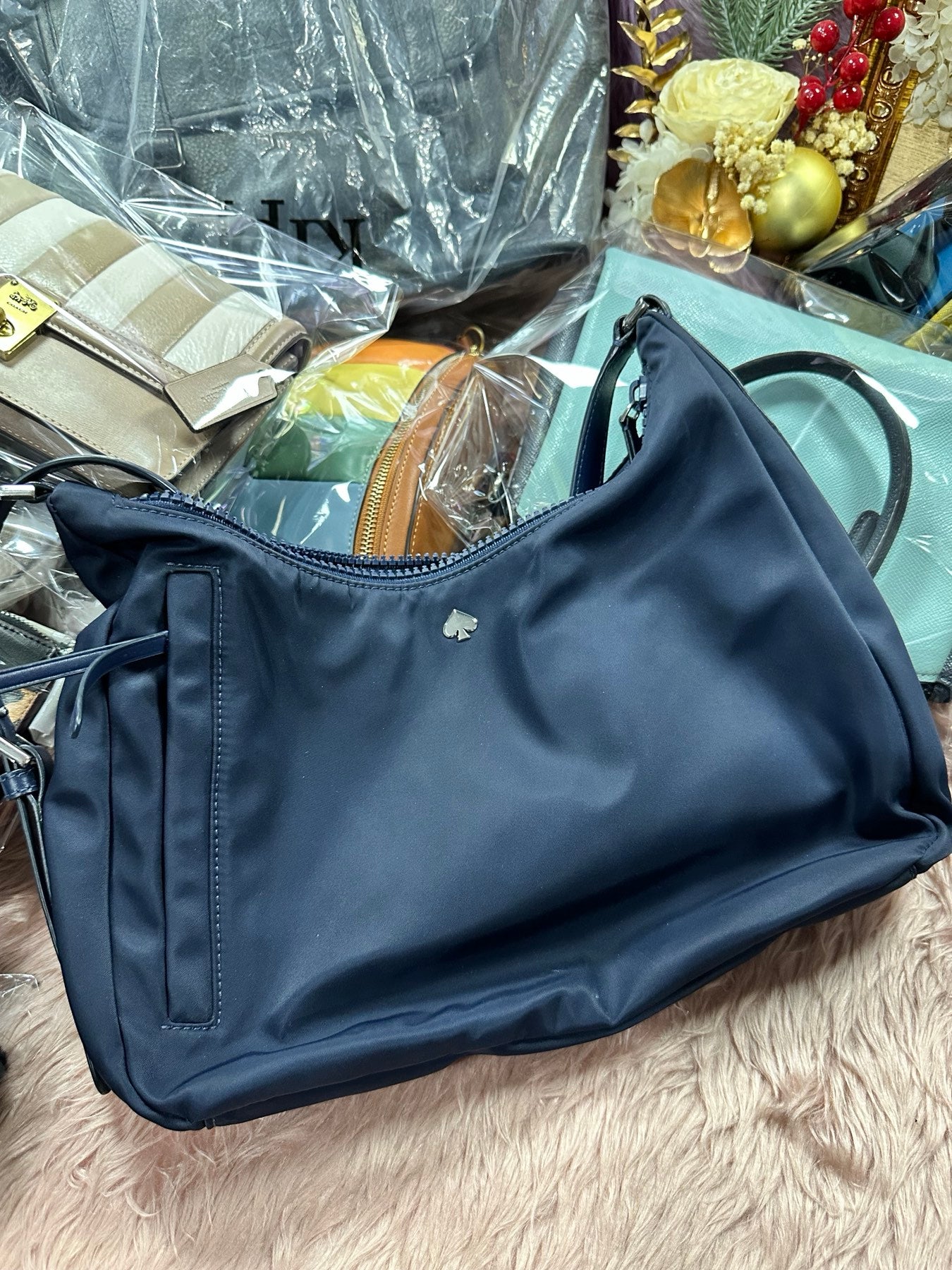 ORIG Preloved KS Jae Medium Shoulder Bag Nylon Navy Blue