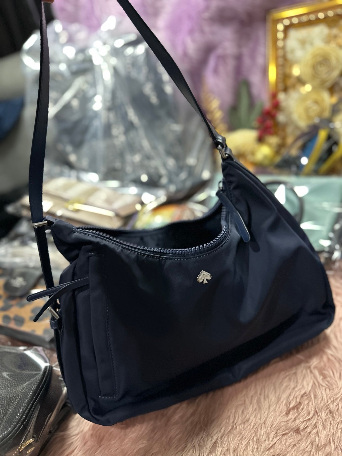 ORIG Preloved KS Jae Medium Shoulder Bag Nylon Navy Blue