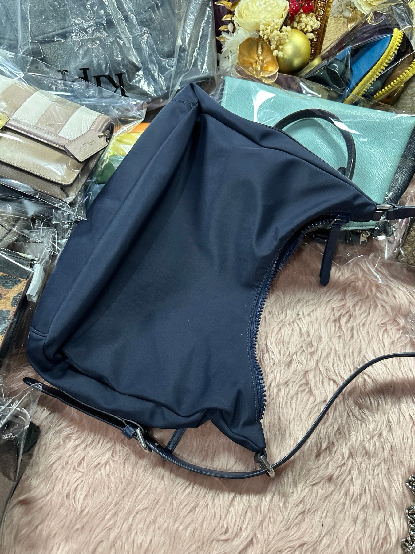 ORIG Preloved KS Jae Medium Shoulder Bag Nylon Navy Blue