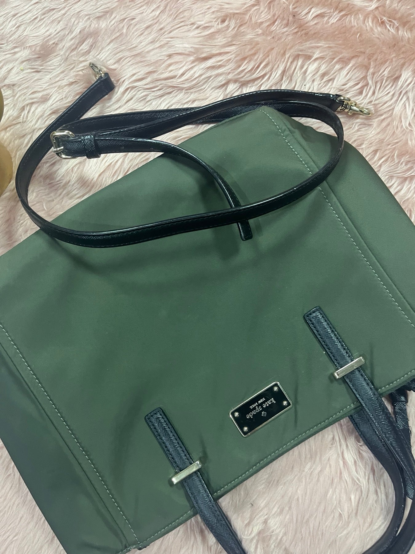 ORIG Preloved KS Dawn Medium Satchel Nylon Bag Olive Green