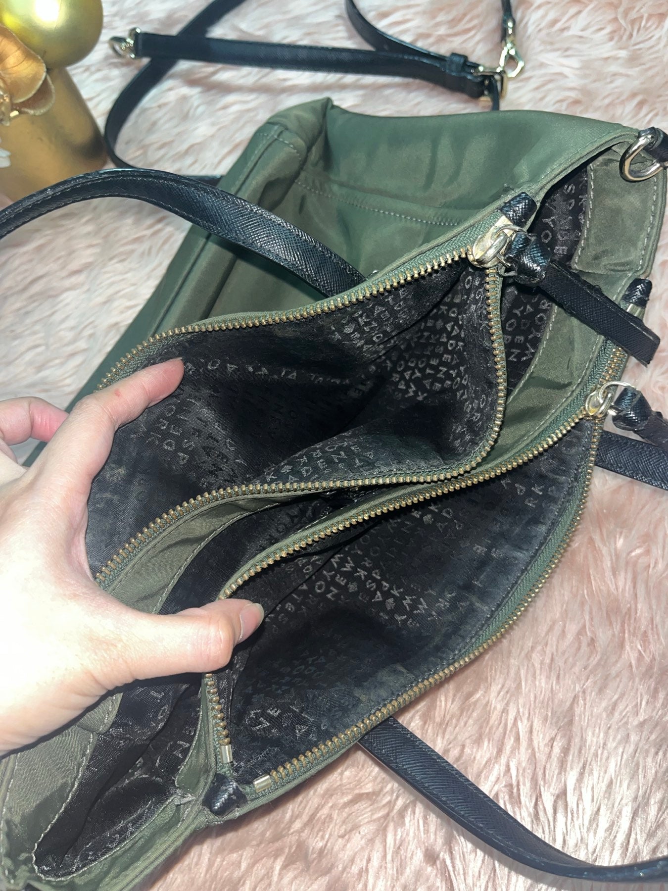 ORIG Preloved KS Dawn Medium Satchel Nylon Bag Olive Green