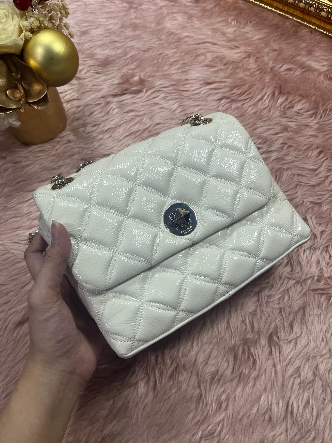 ORIG Preloved KS Natalia Quilted Small Flap Crossbody Bag in Parchment White