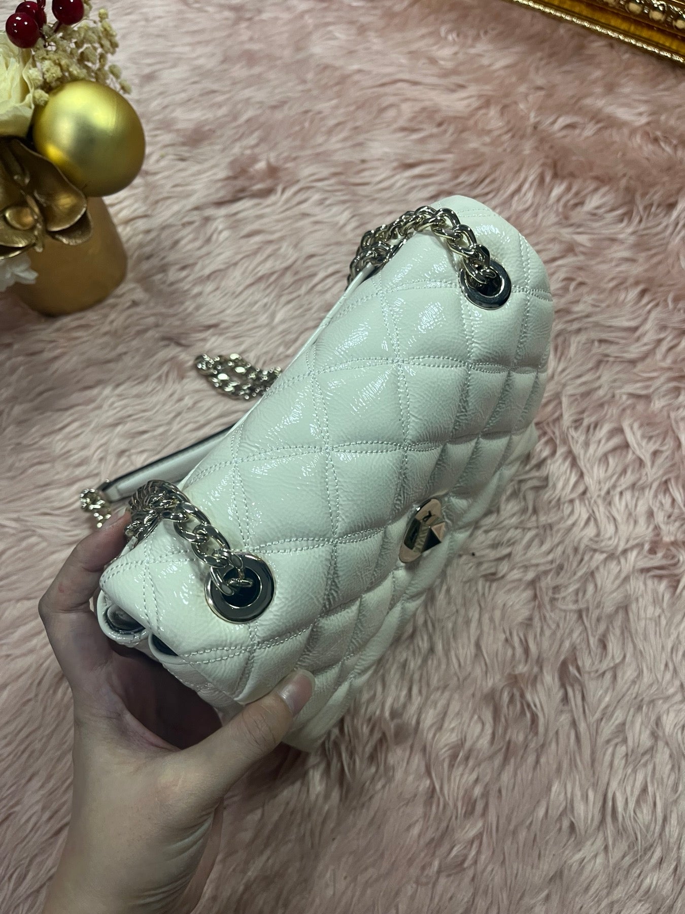 ORIG Preloved KS Natalia Quilted Small Flap Crossbody Bag in Parchment White