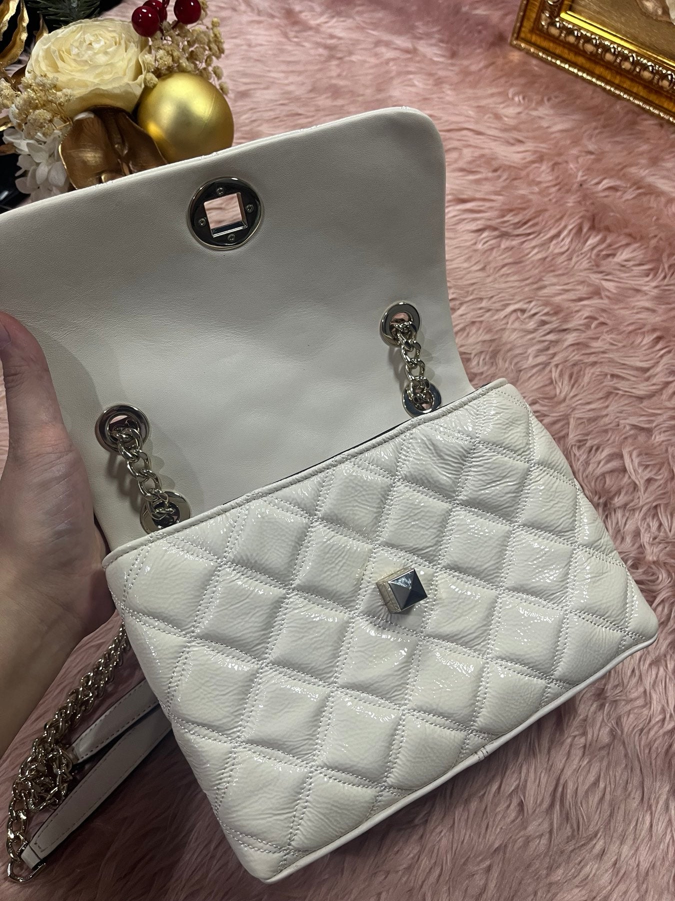 ORIG Preloved KS Natalia Quilted Small Flap Crossbody Bag in Parchment White