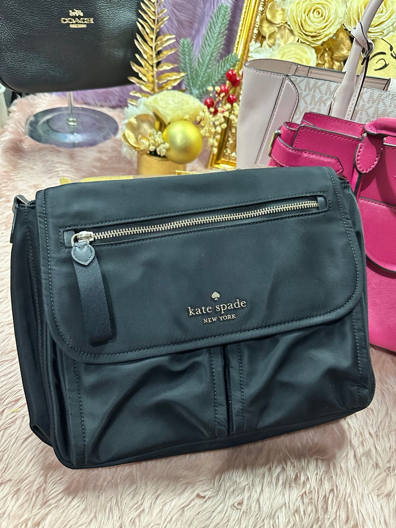 ORIG Preloved KS Chelsea Messenger Black Nylon Bag