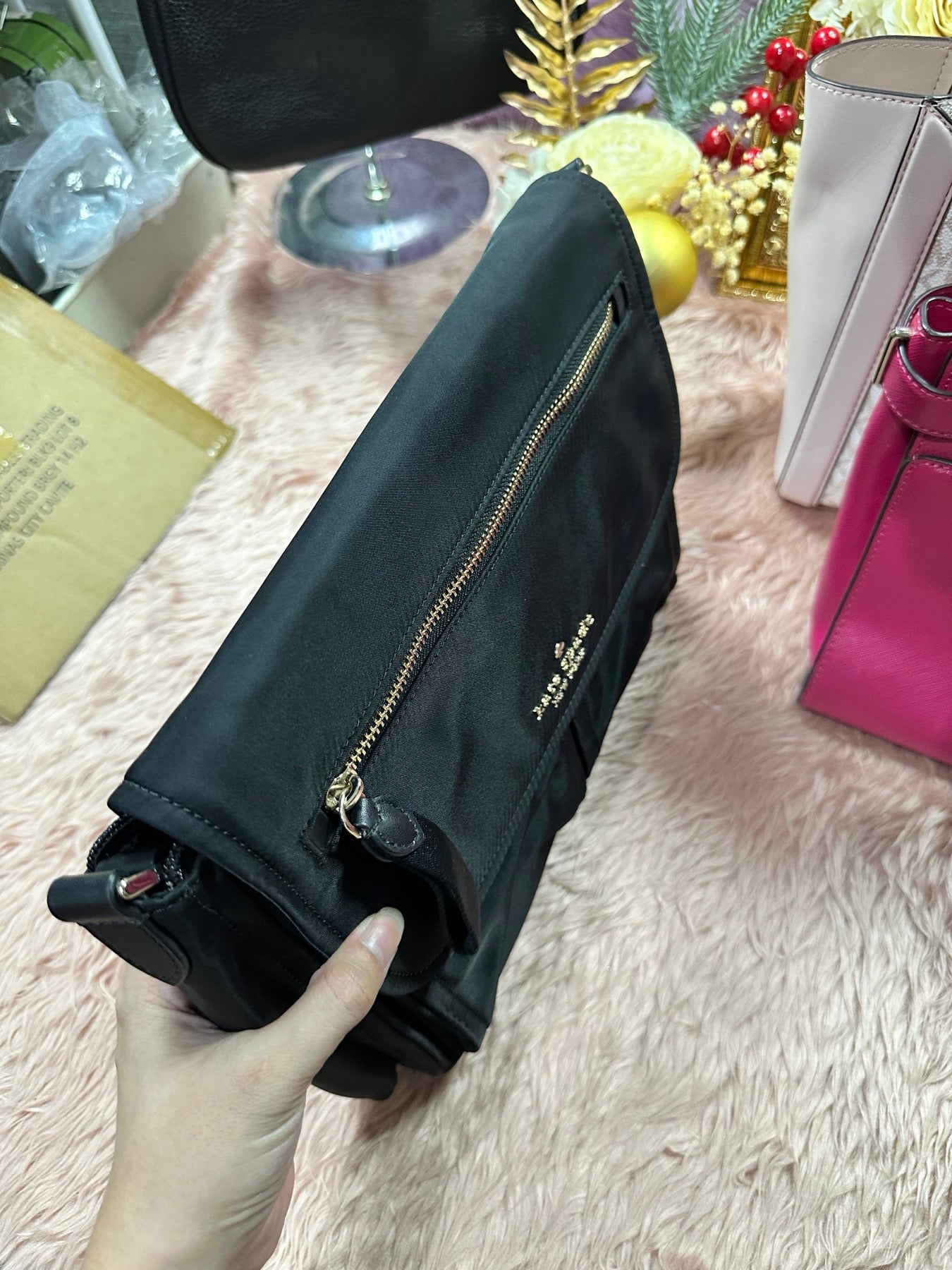 ORIG Preloved KS Chelsea Messenger Black Nylon Bag