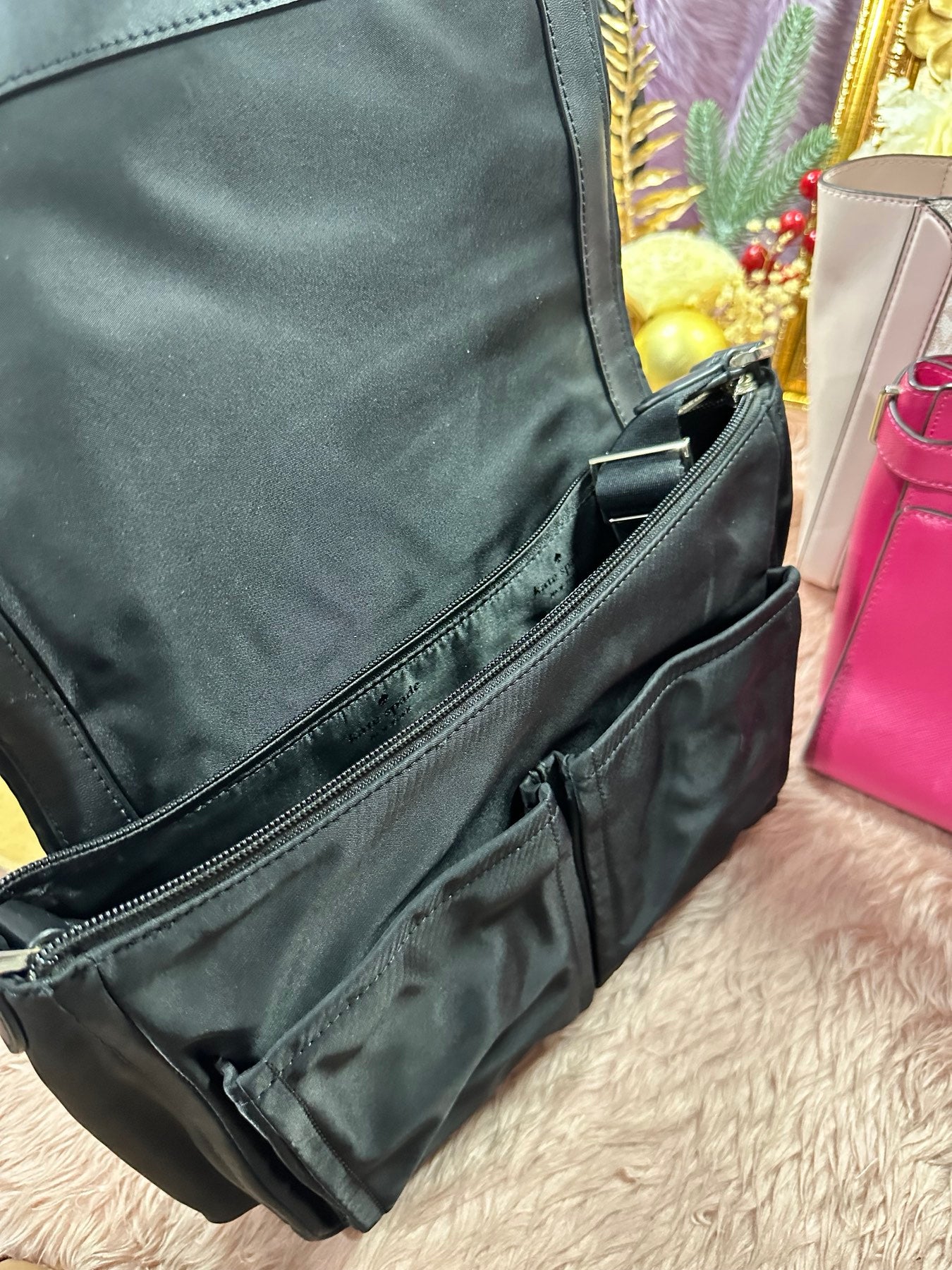 ORIG Preloved KS Chelsea Messenger Black Nylon Bag