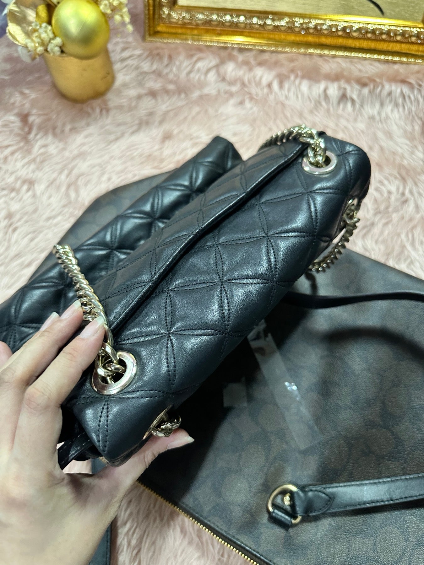 ORIG Preloved KS Natalia Smooth Quilted Medium Flap Black Bag