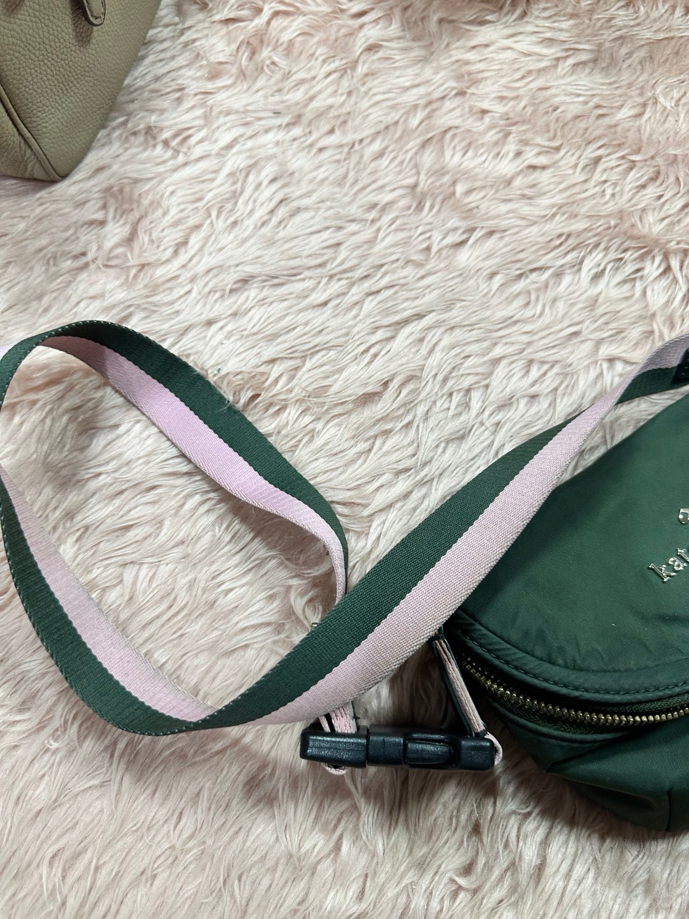 ORIG Preloved KS Watson Lane Varsity Stripe Betty Mini Belt Nylon Bag Green