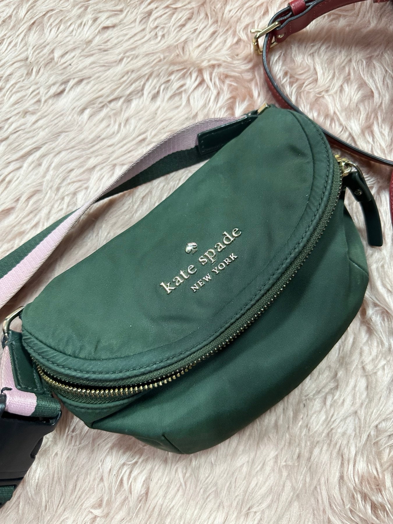 ORIG Preloved KS Watson Lane Varsity Stripe Betty Mini Belt Nylon Bag Green