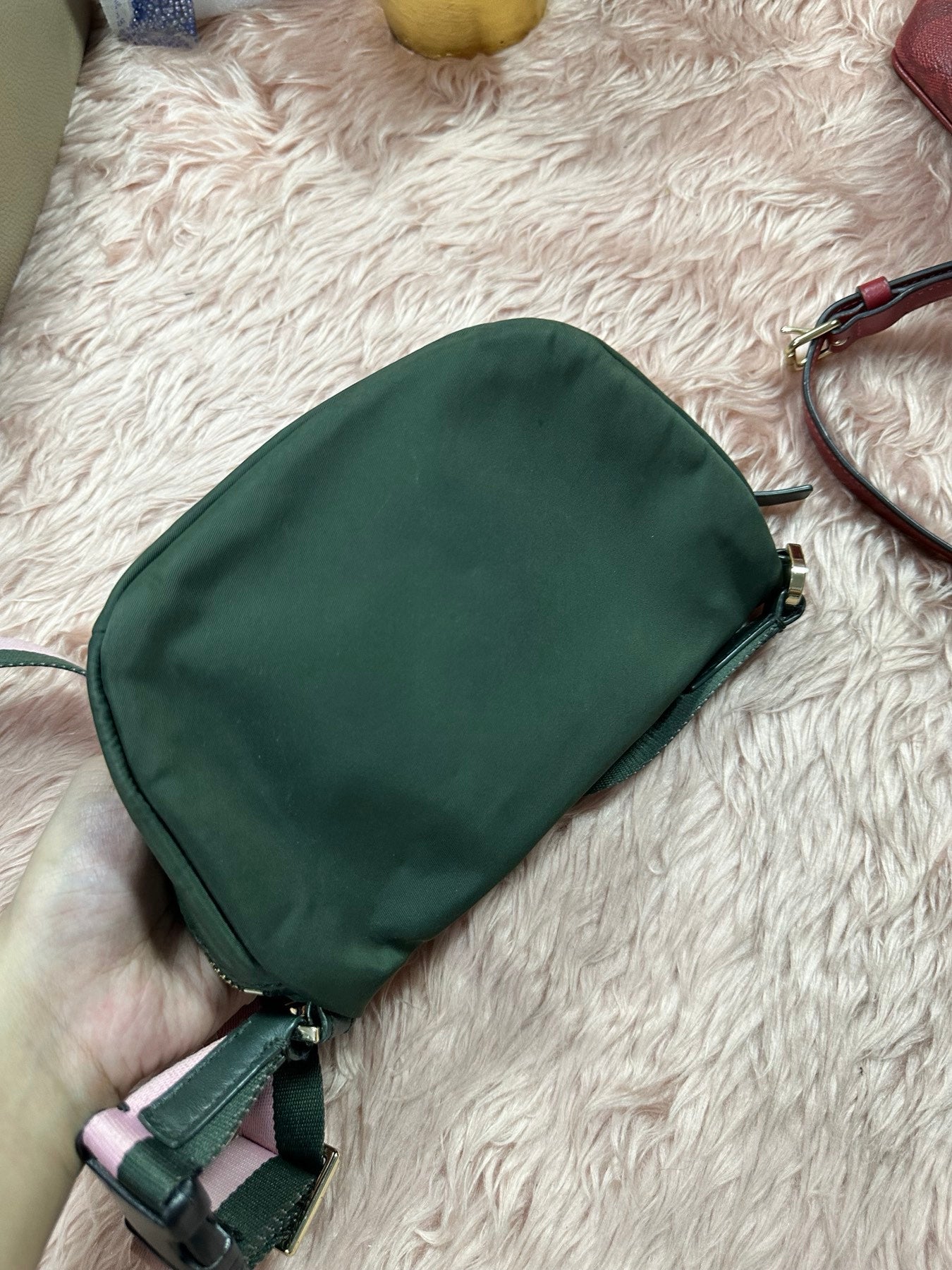 ORIG Preloved KS Watson Lane Varsity Stripe Betty Mini Belt Nylon Bag Green