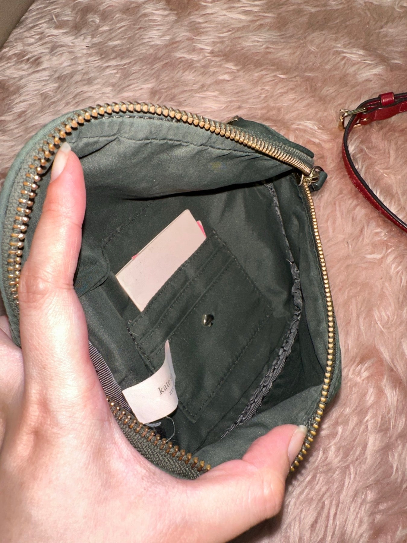 ORIG Preloved KS Watson Lane Varsity Stripe Betty Mini Belt Nylon Bag Green