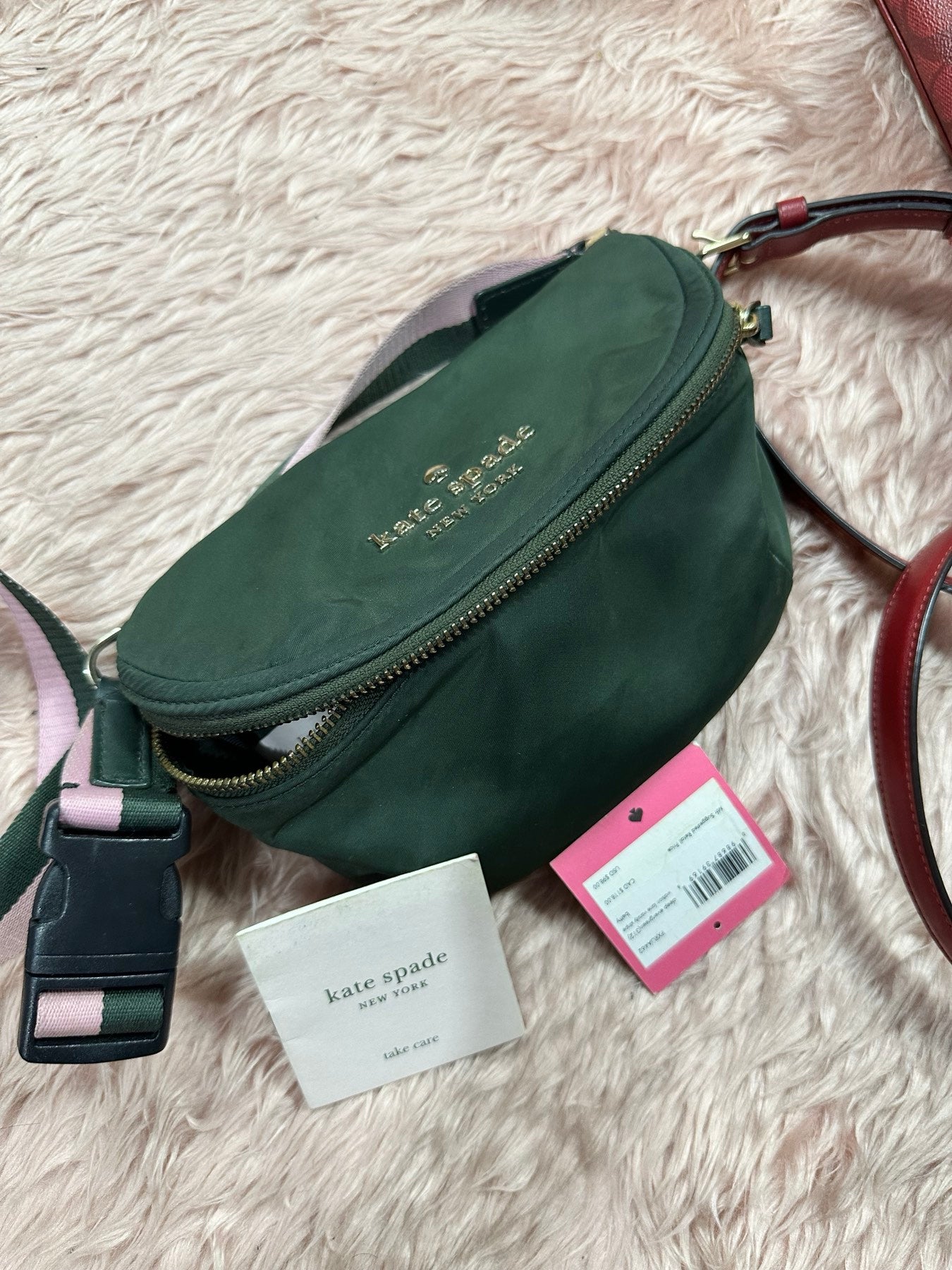 ORIG Preloved KS Watson Lane Varsity Stripe Betty Mini Belt Nylon Bag Green