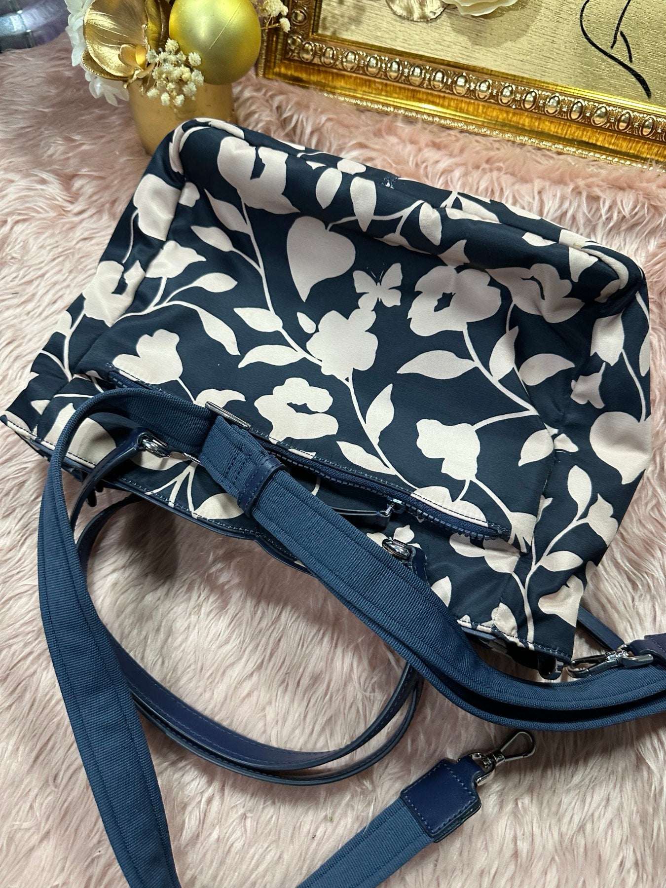 ORIG Preloved KS Jae Garden Floral Vine Medium Satchel Nylon Bag