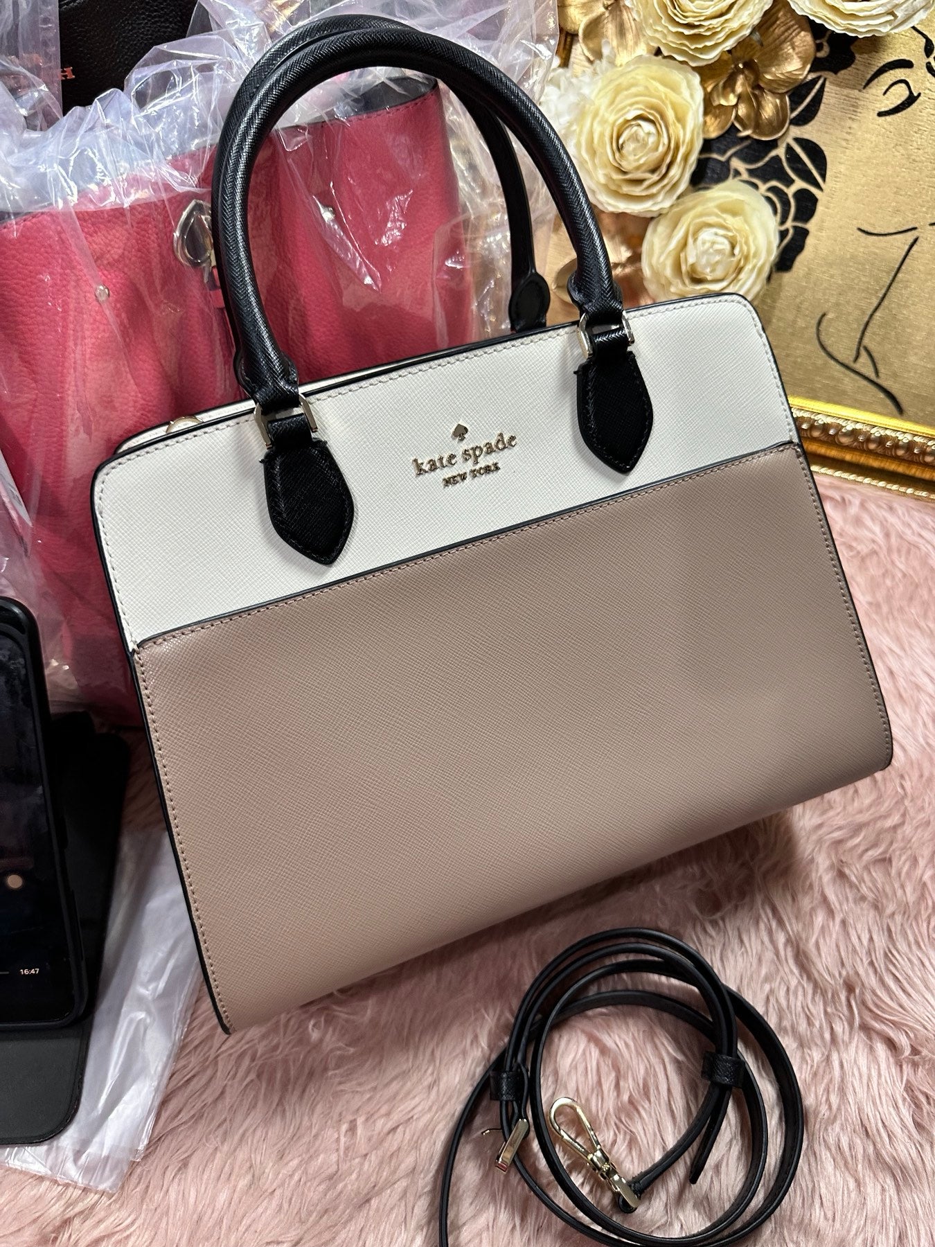 ORIG Preloved KS Madison Small Satchel Beige Bag