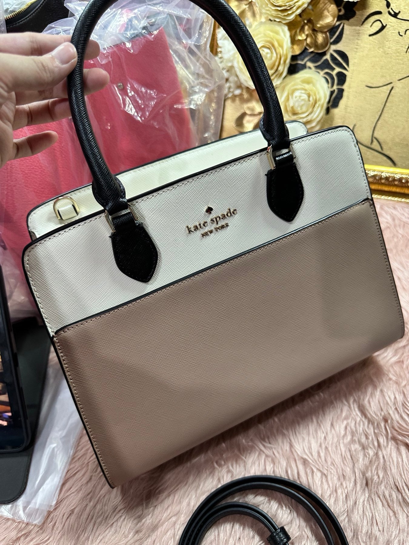 ORIG Preloved KS Madison Small Satchel Beige Bag