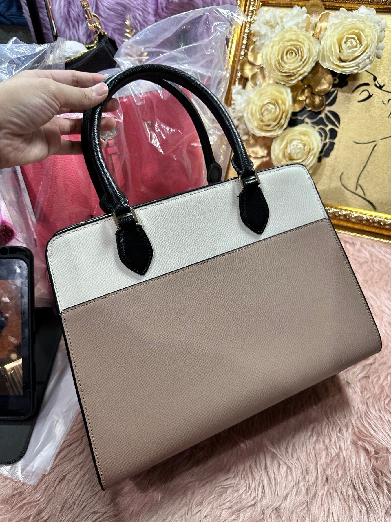 ORIG Preloved KS Madison Small Satchel Beige Bag